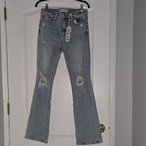 Blue Wide Leg Flare Jeans with Vintage Wash